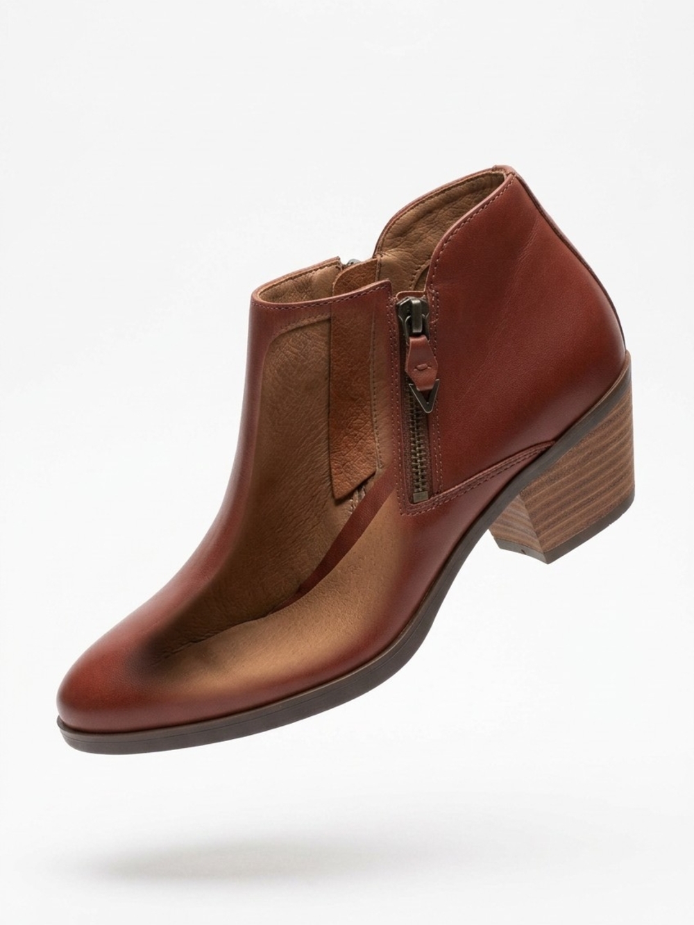 Vionic Cecily Leather Ankle Boots Women's 7.5 Cognac Brown Side Zips - Picture 3 of 13